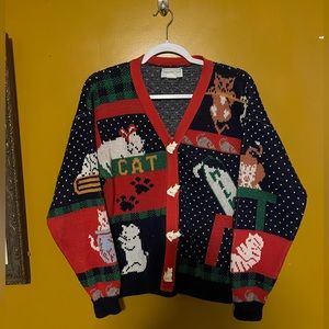 Women's Cat Pattern Cardigan Sweater - Multicolor